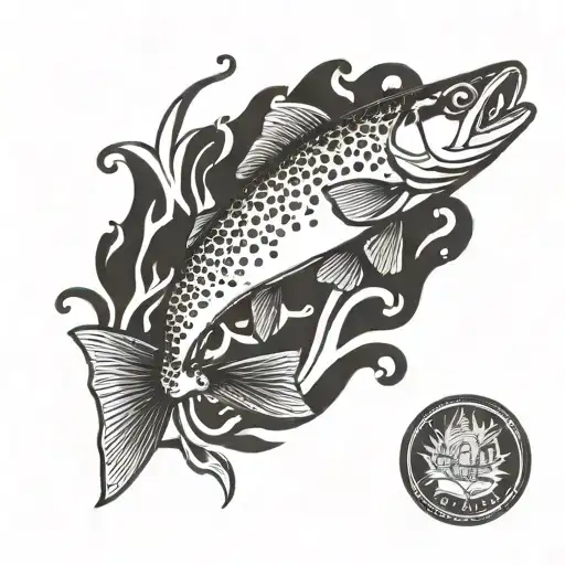 brown trout swimming upstream tattoo design idea