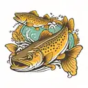 brown trout jumping tattoo design idea