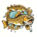 brown trout jumping tattoo design idea