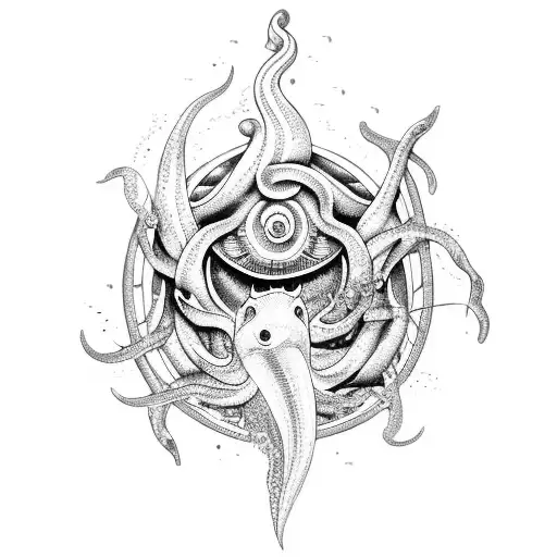 A mythical sea creature emerging from a swirling vortex tattoo design idea
