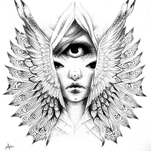 seraphim with eyes tattoo design idea
