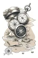 camping and sand clock and compass  tattoo design idea