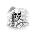 Roland in a field of roses staring at the dark tower tattoo design idea