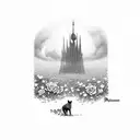 Roland in a field of roses staring at the dark tower tattoo design idea