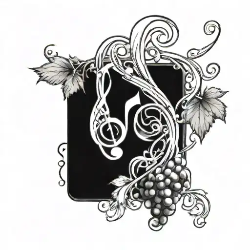 A tattoo design featuring a music note intertwined with a vine of grapes, symbolizing the client's love for music and wine tattoo design idea