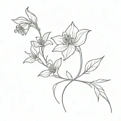 A single line tattoo with a daffodil, a rose, an aster and a cosmos flower tattoo design idea