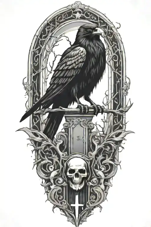 Grimm Reaper and crow perched tattoo design idea