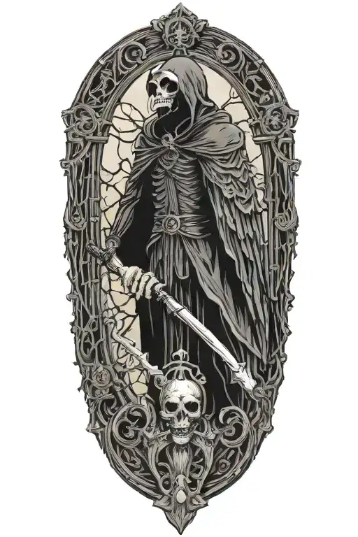Grimm Reaper and crow perched tattoo design idea