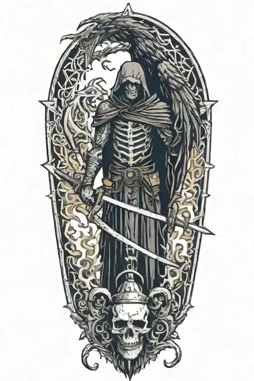 Grimm Reaper and crow with a dragon tattoo design idea