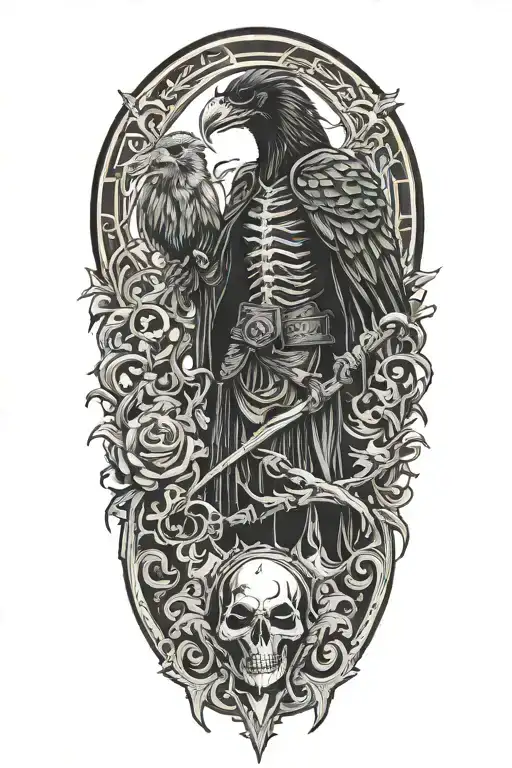 Grimm Reaper and crow with a dragon tattoo design idea