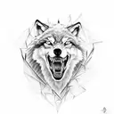 glass shards, wolf with teeth tattoo design idea