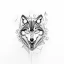 glass shards, wolf with teeth tattoo design idea