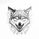 glass shards, wolf with teeth tattoo design idea