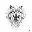 glass shards, wolf with teeth tattoo design idea