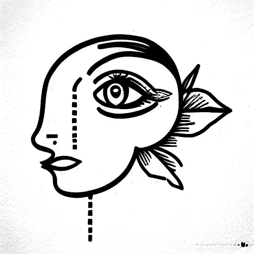 one single line drawing of eyes lips and brain tattoo design idea