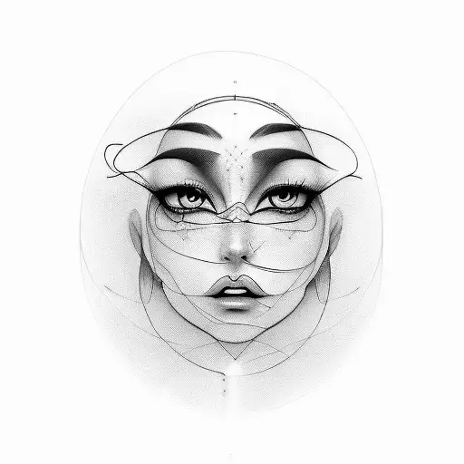 One single line with eyes lips and brain  tattoo design idea