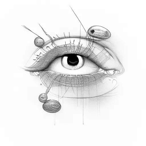 one single line with eyes lips and scribble brain tattoo design idea