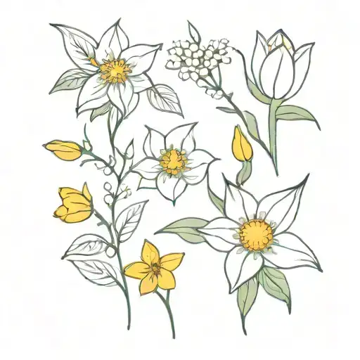 rose snowdrop violet daffodil daisy holly berry poppy water lilly tattoo design idea