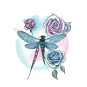 rose and flying dragonfly tattoo design idea
