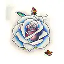 rose and flying dragonfly tattoo design idea