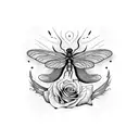 rose and flying dragonfly tattoo design idea