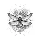 rose and flying dragonfly tattoo design idea