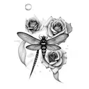 rose and flying dragonfly tattoo design idea