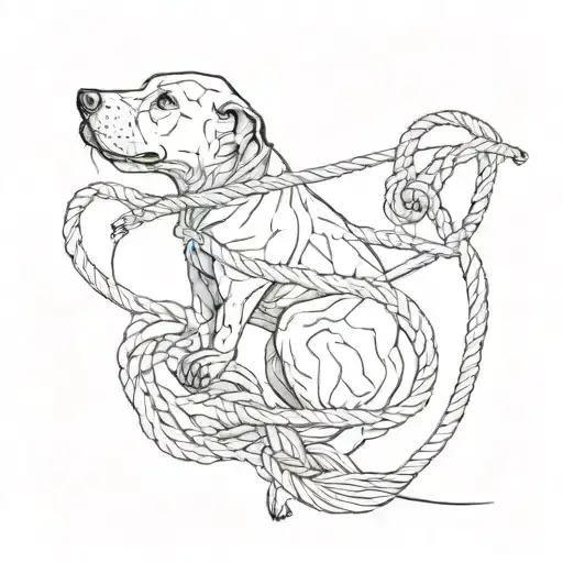 Incorporate intricate Shibari rope patterns into a design featuring playful pups in a submissive pose tattoo design idea