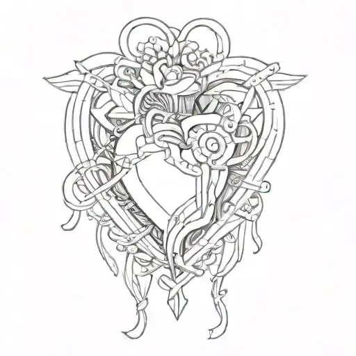 trans pride heart with harness holding tattoo design idea