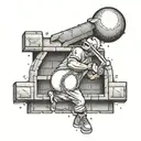 A dotwork tattoo of a baseball breaking through a brick wall with the Phillies logo on it tattoo design idea