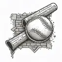 A dotwork tattoo of a baseball breaking through a brick wall with the Phillies logo on it tattoo design idea