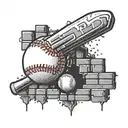 A dotwork tattoo of a baseball breaking through a brick wall with the Phillies logo on it tattoo design idea