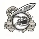 A dotwork tattoo of a baseball breaking through a brick wall with the Phillies logo on it tattoo design idea