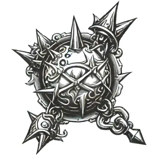 flail spiked ball on chain tattoo design idea
