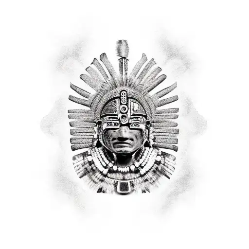 aztec warrior with tribal  tattoo design idea