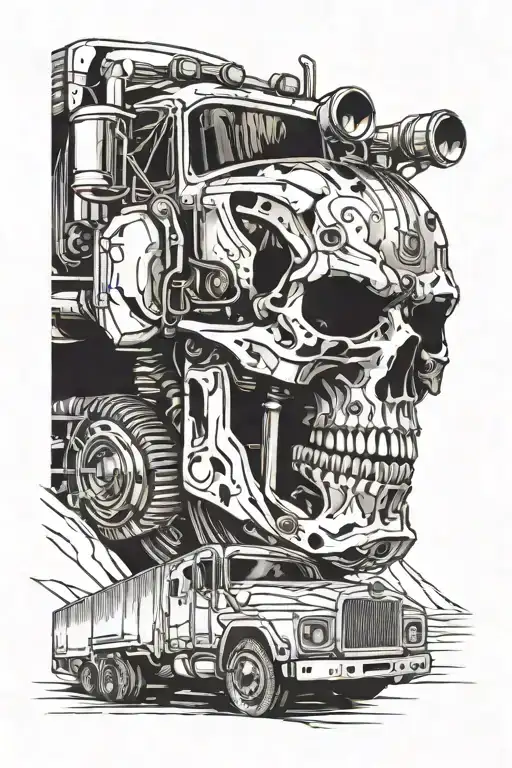 Terminator, T800, truck, road, sun tattoo design idea