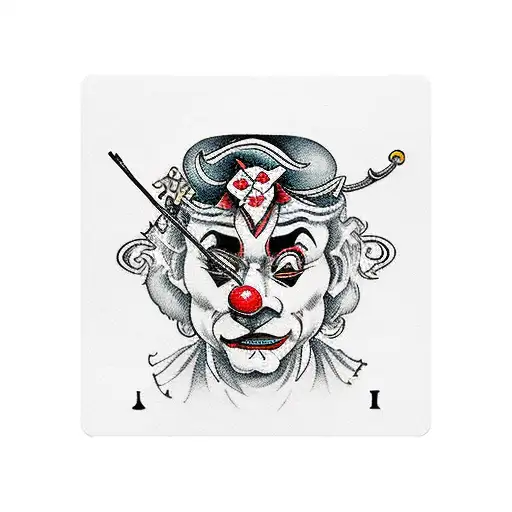 jester clown play violin tarot car  tattoo design idea