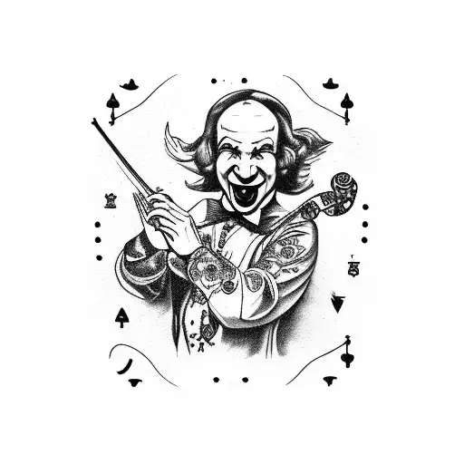 jester clown play violin tarot car  tattoo design idea
