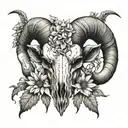 Ram Skull with Edelweiss flower intertwined tattoo design idea