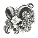 Ram Skull with Edelweiss flower intertwined tattoo design idea
