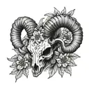 Ram Skull with Edelweiss flower intertwined tattoo design idea