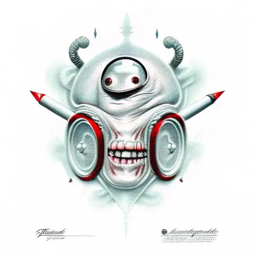 Red alien smoking tattoo design idea