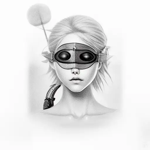 2B with a mole near her lips in addition to a blindfold that covers her eyes with a white katana in her hand tattoo design idea