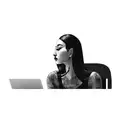 a woman sitting in front of a computer tattoo design idea