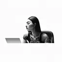 a woman sitting in front of a computer tattoo design idea