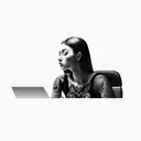 a woman sitting in front of a computer tattoo design idea