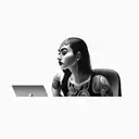 a woman sitting in front of a computer tattoo design idea