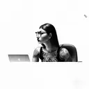 a woman sitting in front of a computer tattoo design idea