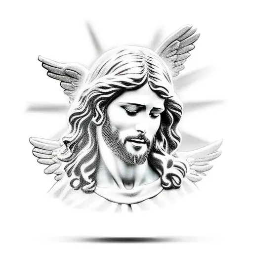 Jesus statue with angels leg tattoo tattoo design idea