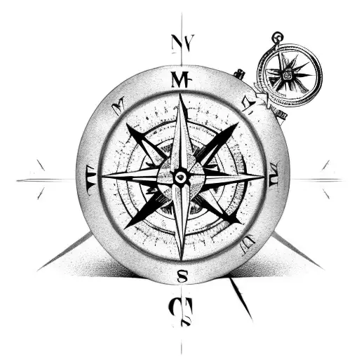 broken compass with monsters tattoo design idea